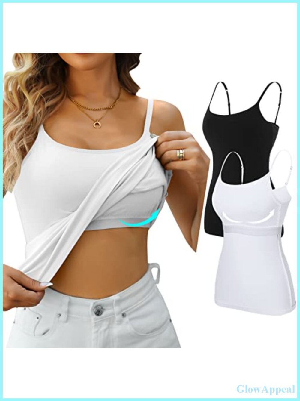 Cotton Camisole with Shelf Bra Adjustable Spaghetti Strap Tank Top